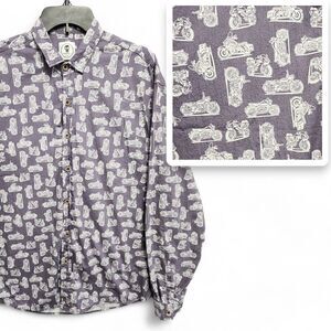 Mumy‎ Room Madrid Shirt Mens Large (READ) Motorcycle All Over Print Button Up